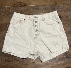 SONG Timeless Shorts Cream High Waist Distressed Shorts Size 9 NWT Button Fly